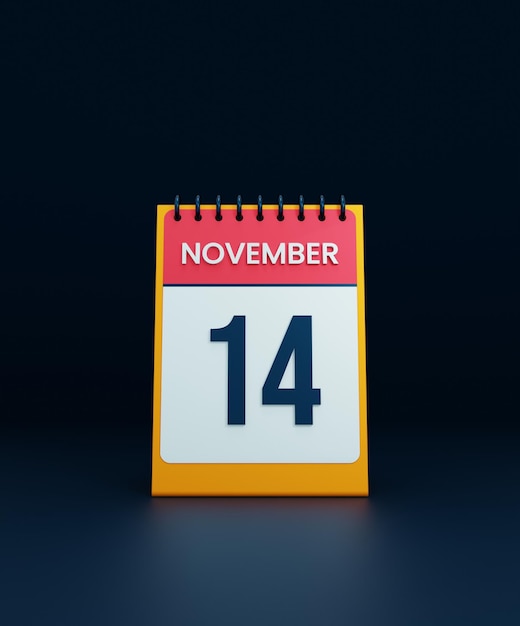 November Realistic Desk Calendar Icon 3D Illustration Date November 14