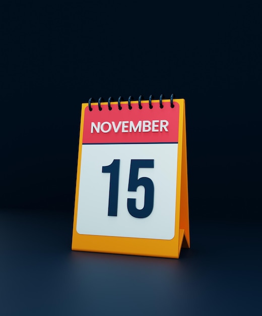 November Realistic Desk Calendar Icon 3D Illustration Date November 15