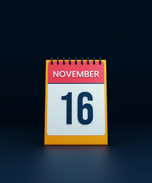 November Realistic Desk Calendar Icon 3D Illustration Date November 16