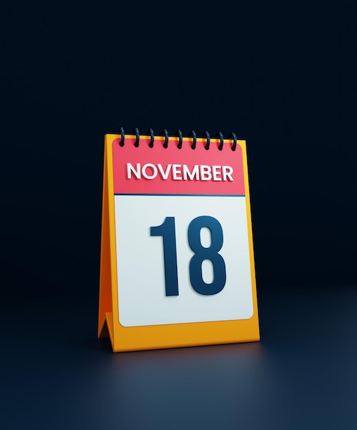 November Realistic Desk Calendar Icon 3D Illustration Date November 18