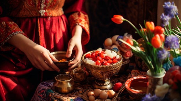 Nowruz treats on the table Selective focus