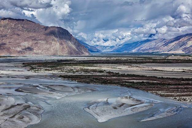 Nubra valley and Nubra river in Himalayas Ladakh Jammu and Kashmir India