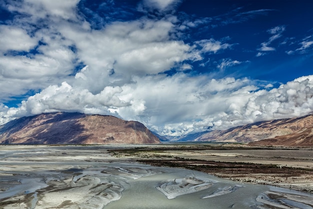 Nubra valley and Nubra river in Himalayas Ladakh Jammu and Kashmir India