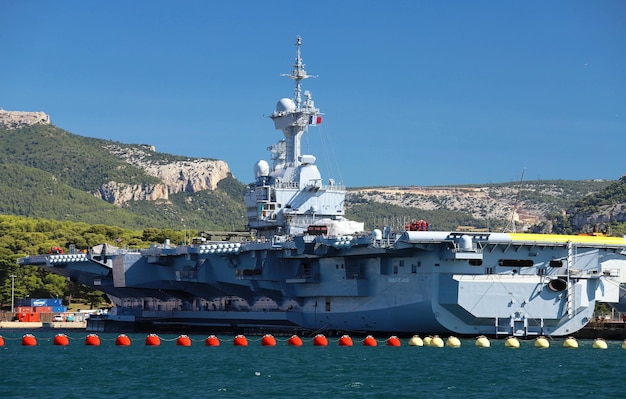 The nuclear aircraft carrier Charles de Gaulle docked in the Toulon harbor France