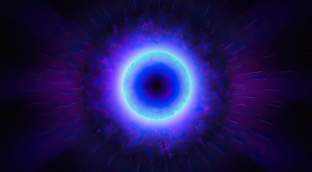 Photo nuclear blue glowing core with explosive background