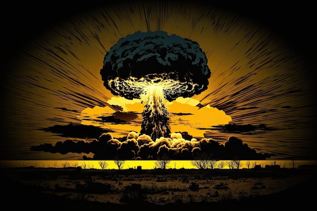 Nuclear bomb blast against black night sky