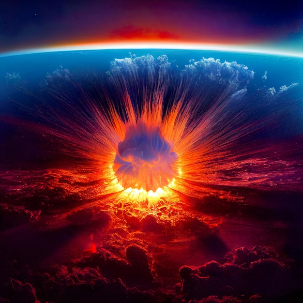 Nuclear bomb explosion Atomic explosion on planet earth view from space