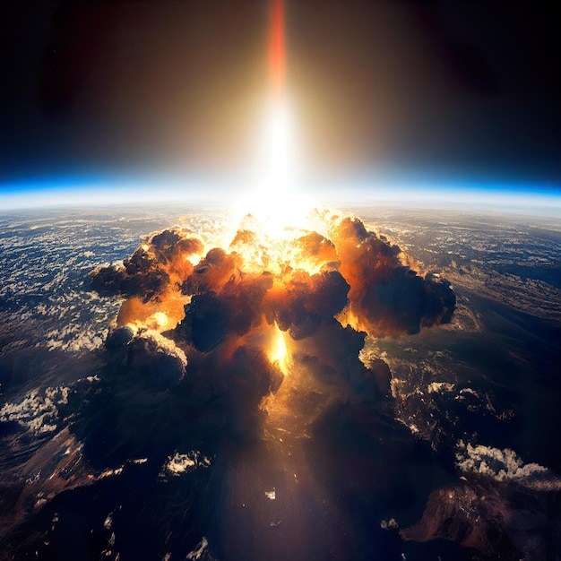 Nuclear bomb explosion Atomic explosion on planet earth view from space