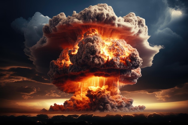 Nuclear bomb explosion destruction and explosive mushroom