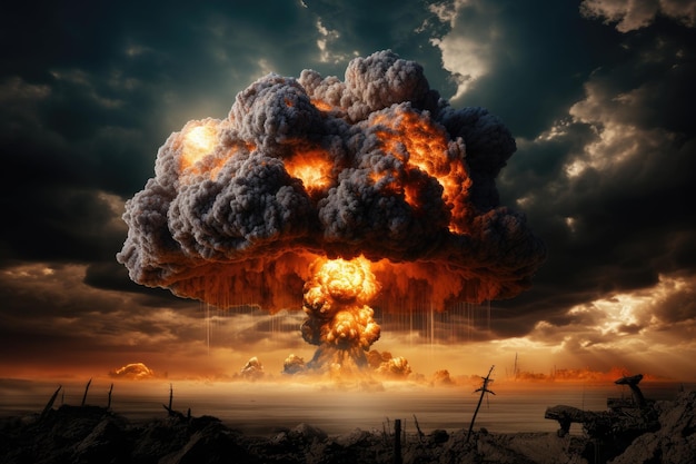 Nuclear bomb explosion destruction and explosive mushroom