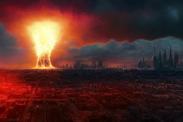 A nuclear explosion from an atomic bomb in the city The concept of nuclear war