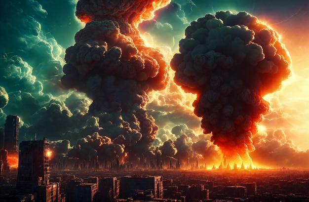 A nuclear explosion from an atomic bomb in the city The concept of nuclear war