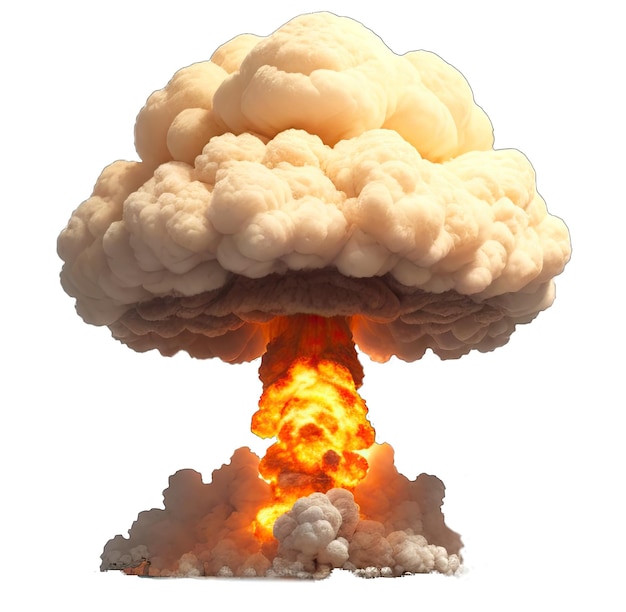 Nuclear explosion mushroom with fire on transparent background ai generative