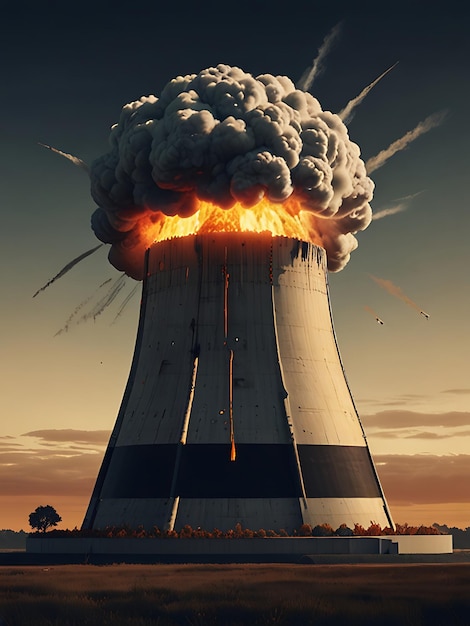 Photo a nuclear plant with smoke coming out of it