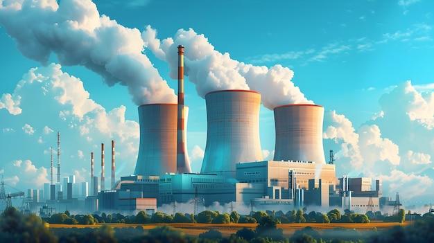 Nuclear Power Plant with Cooling Towers Adherence to Safety Protocols