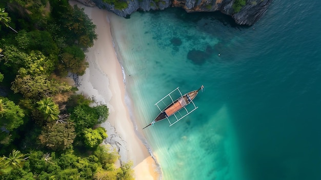 Photo nui beach and long tail boat in phi phi don island krabi aerial top view concept bea generative ai