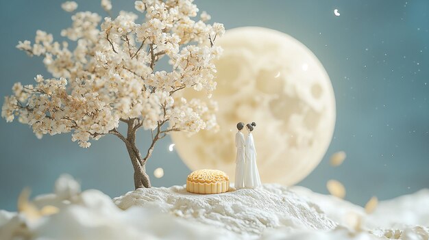 Photo null moon mooncake exquisite details osmanthus tree blank space in the foreground miniature fig