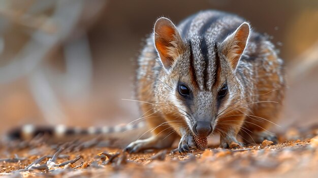 Numbat foraging for termites in the Australian outback its long tongue visible as it searches