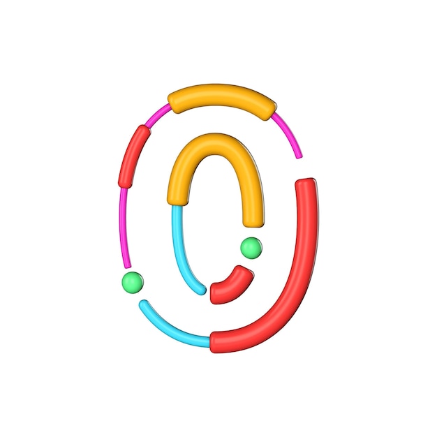 Number 0 abstract modern color line font alphabet 3D Rendering