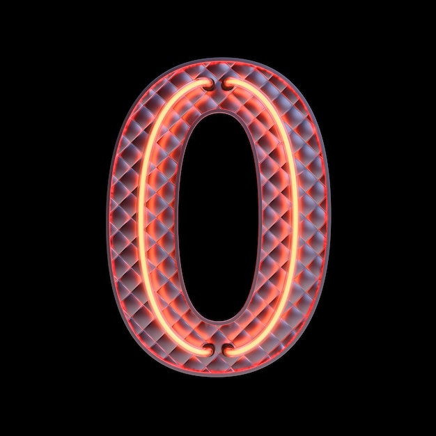 Number 0, Alphabet. Neon retro 3d number isolated on a black background with Clipping Path. 3d illustration.