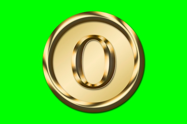 Number 0 in gold in a golden circle on a green background Graphic resource concept