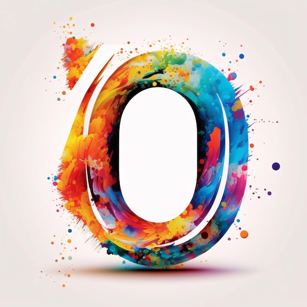 Number 0 painted with watercolor paint splashes vector illustration