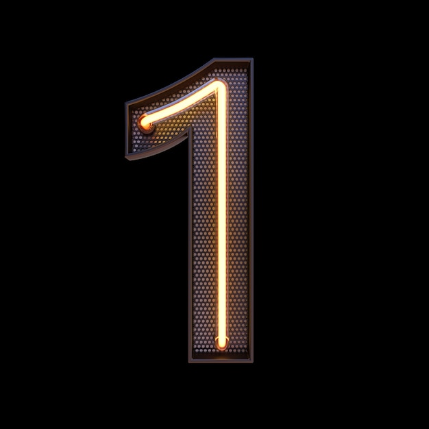 Number 1, Alphabet. Neon retro 3d number isolated on a black background with Clipping Path. 3d illustration.