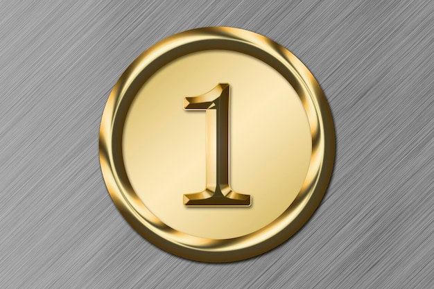 Number 1 in gold in a golden circle on a Metalic background Graphic resource concept