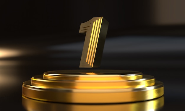 Number 1 above triple gold pedestal with dark background