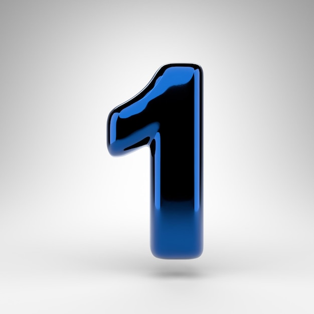 Number 1 on white background. Blue chrome 3D rendered number with glossy surface.