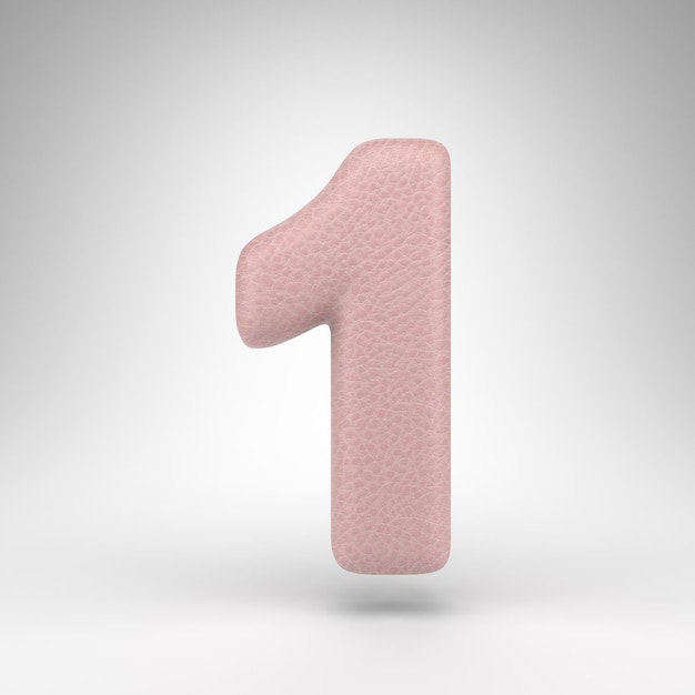 Number 1 on white background. Pink leather 3D rendered number with skin texture.