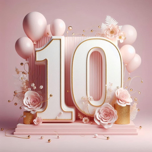 a number 10 display with balloons and balloons