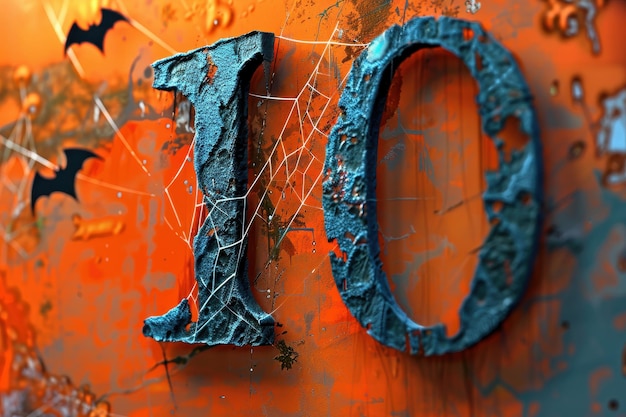 Photo the number 10 is written in a spider web pattern on an orange background