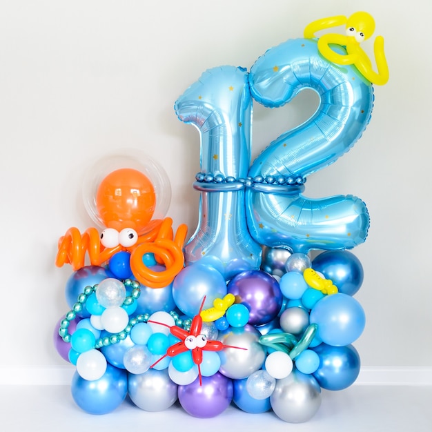 Number 12 made of balloons decorated with nautical theme