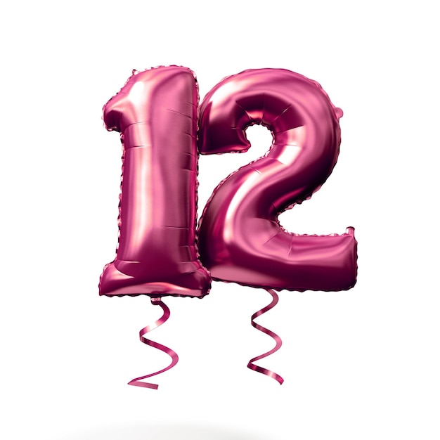 Number 12 rose gold helium balloon isolated on a white background 3D Render