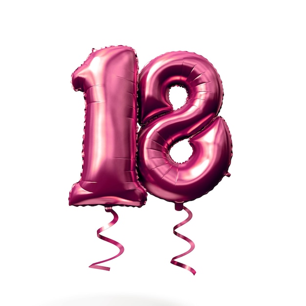 Number 18 rose gold helium balloon isolated on a white background 3D Render