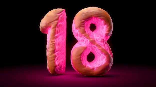 A number 18 with pink lights on the bottom