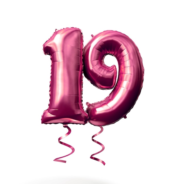 Number 19 rose gold helium balloon isolated on a white background 3D Render