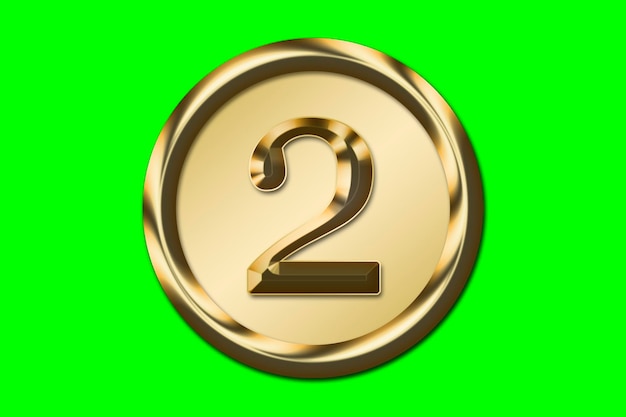 Number 2 in gold in a golden circle on a green background Graphic resource concept