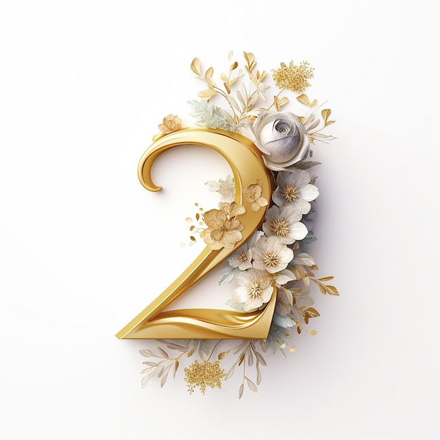 number 2 two with gold floral logo design on a white background and gold composition