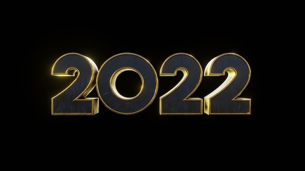 number 2022 metallic gold modern text effect with black isolated background  3d illustration render