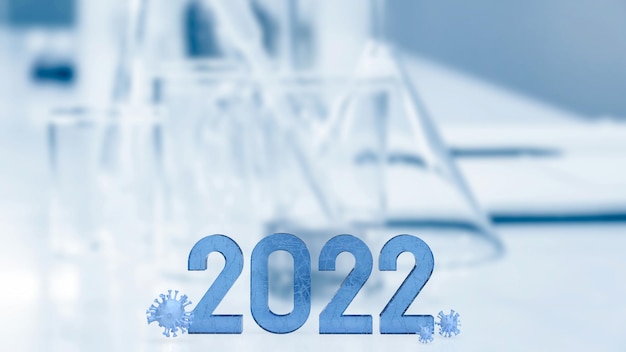 The number 2022 and virus on lab background  for sci concept 3d rendering