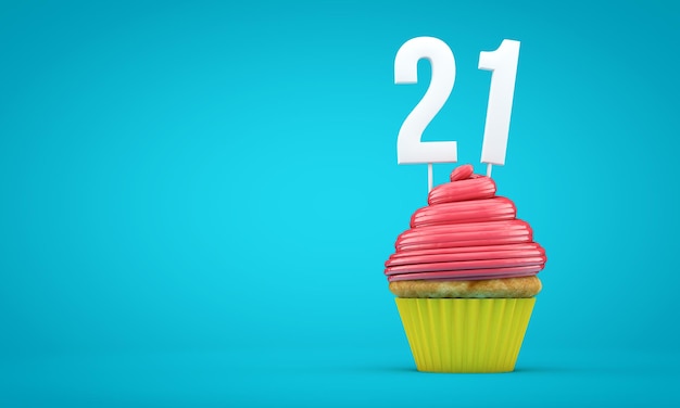 Number 21 birthday celebration cupcake 3D Rendering