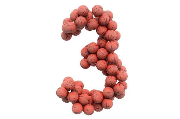 Number 3 from basketball balls 3D rendering