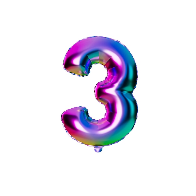 Number 3 iridescent foil helium balloon 3D Rendering