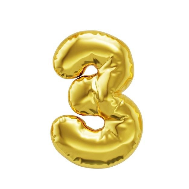 Number 3 shiny golden inflatable balloons