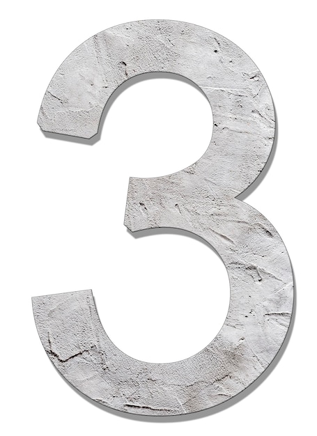 Number 3 with concrete texture on white background