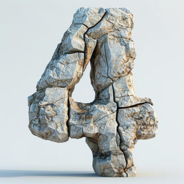 The number 4 as a rock statue on the white background