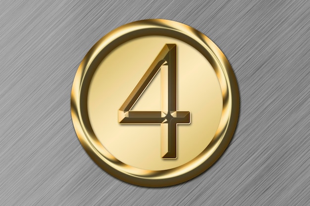 Number 4 in gold in a golden circle on a Metalic background Graphic resource concept