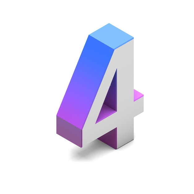 Number 4 Isometric lettering font with pink blue gradient